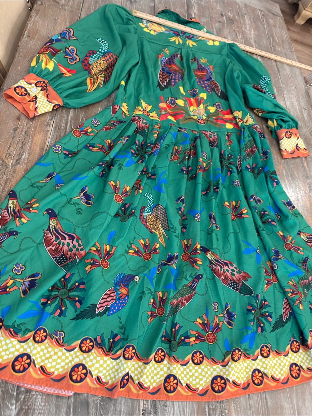 Green Floral & Bird Print Button-Front Dress - Picture 6 of 6